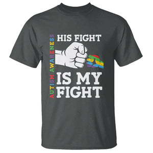 Autism Support T Shirt His Fight is My Fight Hand Fist TS01 Dark Heather Printyourwear