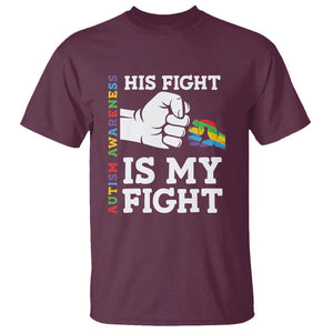 Autism Support T Shirt His Fight is My Fight Hand Fist TS01 Maroon Printyourwear