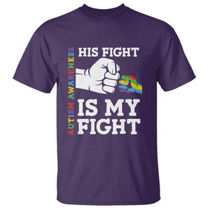 Autism Support T Shirt His Fight is My Fight Hand Fist TS01 Purple Printyourwear