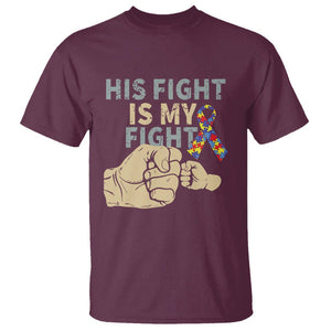 Autism Support T Shirt His Fight is My Fight Hand Fists TS01 Maroon Printyourwear