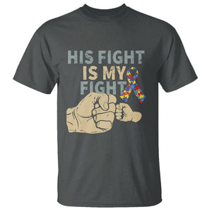 Autism Support T Shirt His Fight is My Fight Hand Fists TS01 Dark Heather Printyourwear