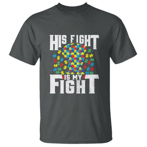 Autism Support T Shirt His Fight is My Fight Jig Saw Puzzle Boy TS01 Dark Heather Printyourwear