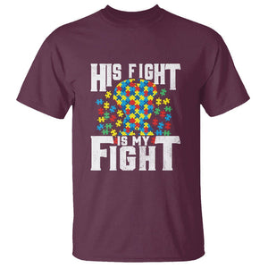 Autism Support T Shirt His Fight is My Fight Jig Saw Puzzle Boy TS01 Maroon Printyourwear