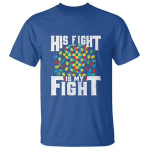 Autism Support T Shirt His Fight is My Fight Jig Saw Puzzle Boy TS01 Royal Blue Printyourwear