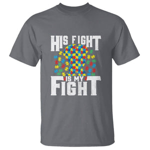 Autism Support T Shirt His Fight is My Fight Jig Saw Puzzle Boy TS01 Charcoal Printyourwear