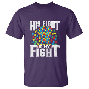 Autism Support T Shirt His Fight is My Fight Jig Saw Puzzle Boy TS01 Purple Printyourwear