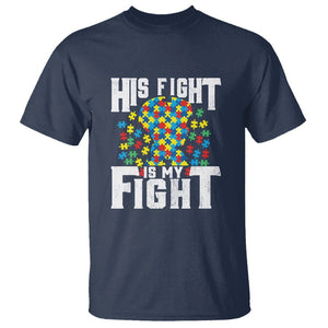 Autism Support T Shirt His Fight is My Fight Jig Saw Puzzle Boy TS01 Navy Printyourwear