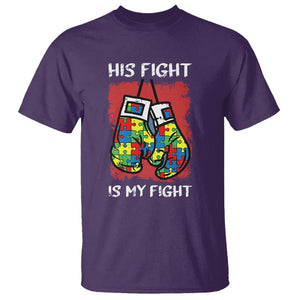 Autism Support T Shirt His Fight is My Fight Jigsaw Puzzle Boxing Gloves TS01 Purple Printyourwear