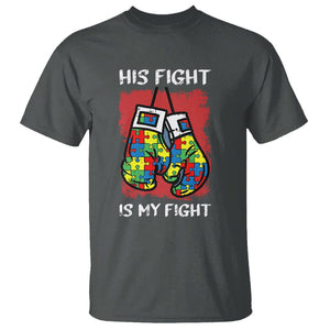 Autism Support T Shirt His Fight is My Fight Jigsaw Puzzle Boxing Gloves TS01 Dark Heather Printyourwear