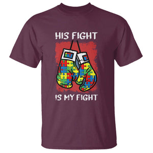 Autism Support T Shirt His Fight is My Fight Jigsaw Puzzle Boxing Gloves TS01 Maroon Printyourwear