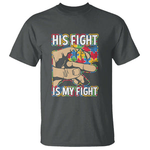 Autism Support T Shirt His Fight is My Fight Jigsaw Puzzle Little Hand Holding TS01 Dark Heather Printyourwear