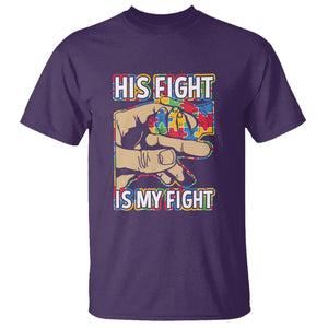 Autism Support T Shirt His Fight is My Fight Jigsaw Puzzle Little Hand Holding TS01 Purple Printyourwear