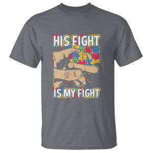 Autism Support T Shirt His Fight is My Fight Jigsaw Puzzle Little Hand Holding TS01 Charcoal Printyourwear