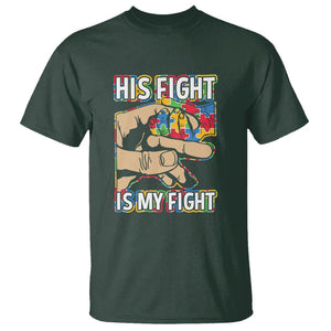 Autism Support T Shirt His Fight is My Fight Jigsaw Puzzle Little Hand Holding TS01 Dark Forest Green Printyourwear