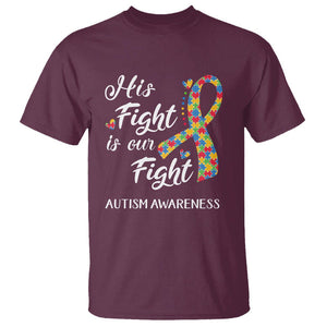 Autism Support T Shirt His Fight is My Fight Jigsaw Puzzle Ribbon TS01 Maroon Printyourwear