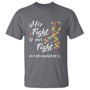 Autism Support T Shirt His Fight is My Fight Jigsaw Puzzle Ribbon TS01 Charcoal Printyourwear