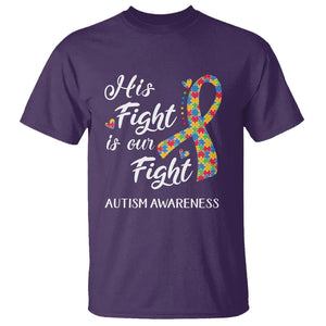 Autism Support T Shirt His Fight is My Fight Jigsaw Puzzle Ribbon TS01 Purple Printyourwear