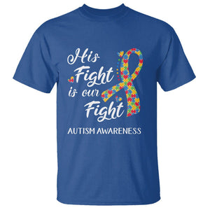 Autism Support T Shirt His Fight is My Fight Jigsaw Puzzle Ribbon TS01 Royal Blue Printyourwear