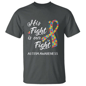 Autism Support T Shirt His Fight is My Fight Jigsaw Puzzle Ribbon TS01 Dark Heather Printyourwear