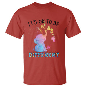 Autism Support T Shirt It's Ok To Be Different Cute Watercolor Elephant TS01 Red Printyourwear