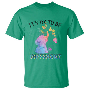 Autism Support T Shirt It's Ok To Be Different Cute Watercolor Elephant TS01 Irish Green Printyourwear