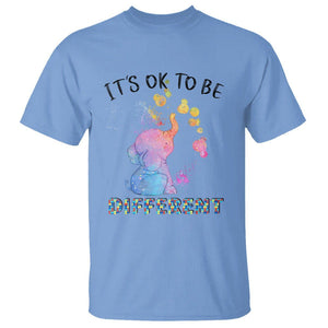 Autism Support T Shirt It's Ok To Be Different Cute Watercolor Elephant TS01 Carolina Blue Printyourwear