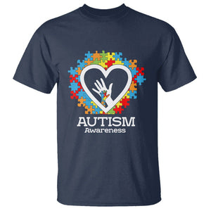 Autism Support T Shirt Jigsaw Puzzle Hand In Hand TS01 Navy Printyourwear