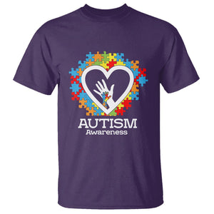 Autism Support T Shirt Jigsaw Puzzle Hand In Hand TS01 Purple Printyourwear