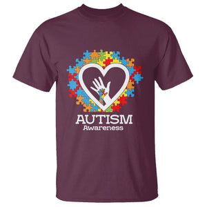 Autism Support T Shirt Jigsaw Puzzle Hand In Hand TS01 Maroon Printyourwear