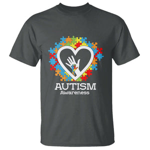 Autism Support T Shirt Jigsaw Puzzle Hand In Hand TS01 Dark Heather Printyourwear