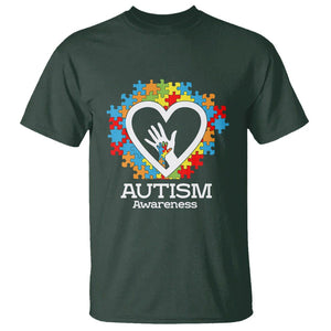 Autism Support T Shirt Jigsaw Puzzle Hand In Hand TS01 Dark Forest Green Printyourwear