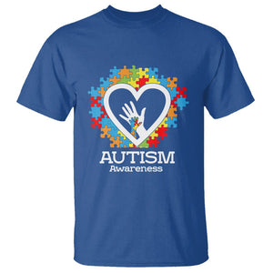 Autism Support T Shirt Jigsaw Puzzle Hand In Hand TS01 Royal Blue Printyourwear