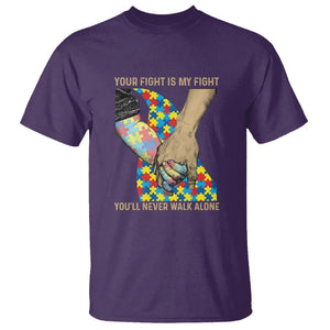 Autism Support T Shirt Your Fight Is My Fight Together Hand In Hand TS01 Purple Printyourwear