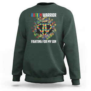 Autism Warrior Fighting For My Son Mom Dad Parents Sweatshirt TS09 Dark Forest Green Printyourwear