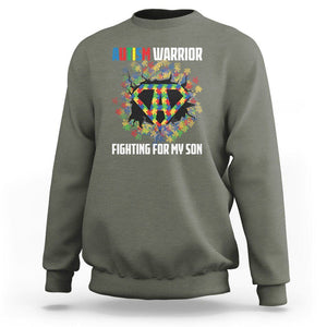 Autism Warrior Fighting For My Son Mom Dad Parents Sweatshirt TS09 Military Green Printyourwear