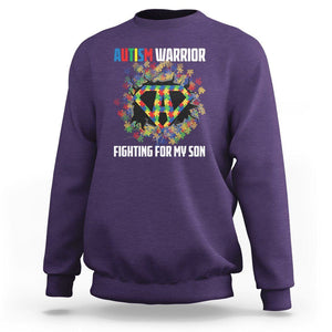 Autism Warrior Fighting For My Son Mom Dad Parents Sweatshirt TS09 Purple Printyourwear