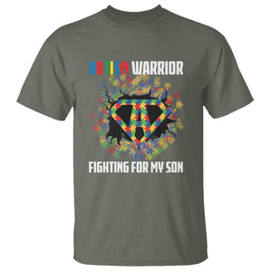 Autism Warrior Fighting For My Son Mom Dad Parents T Shirt TS09 Military Green Printyourwear