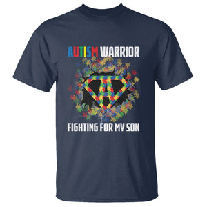 Autism Warrior Fighting For My Son Mom Dad Parents T Shirt TS09 Navy Printyourwear