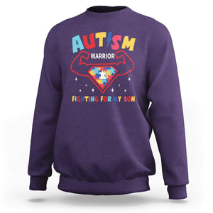 Autism Warrior Superhero Fighting For My Son Mom Dad Parents Sweatshirt TS09 Purple Printyourwear