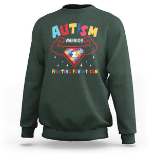 Autism Warrior Superhero Fighting For My Son Mom Dad Parents Sweatshirt TS09 Dark Forest Green Printyourwear