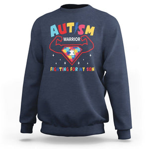 Autism Warrior Superhero Fighting For My Son Mom Dad Parents Sweatshirt TS09 Navy Printyourwear