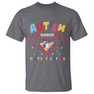 Autism Warrior Superhero Fighting For My Son Mom Dad Parents T Shirt TS09 Charcoal Printyourwear