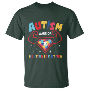 Autism Warrior Superhero Fighting For My Son Mom Dad Parents T Shirt TS09 Dark Forest Green Printyourwear