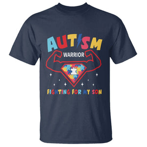 Autism Warrior Superhero Fighting For My Son Mom Dad Parents T Shirt TS09 Navy Printyourwear