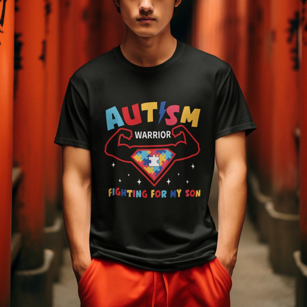 Autism Warrior Superhero Fighting For My Son Mom Dad Parents T Shirt TS09 Printyourwear