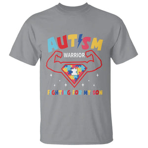 Autism Warrior Superhero Fighting For My Son Mom Dad Parents T Shirt TS09 Sport Gray Printyourwear