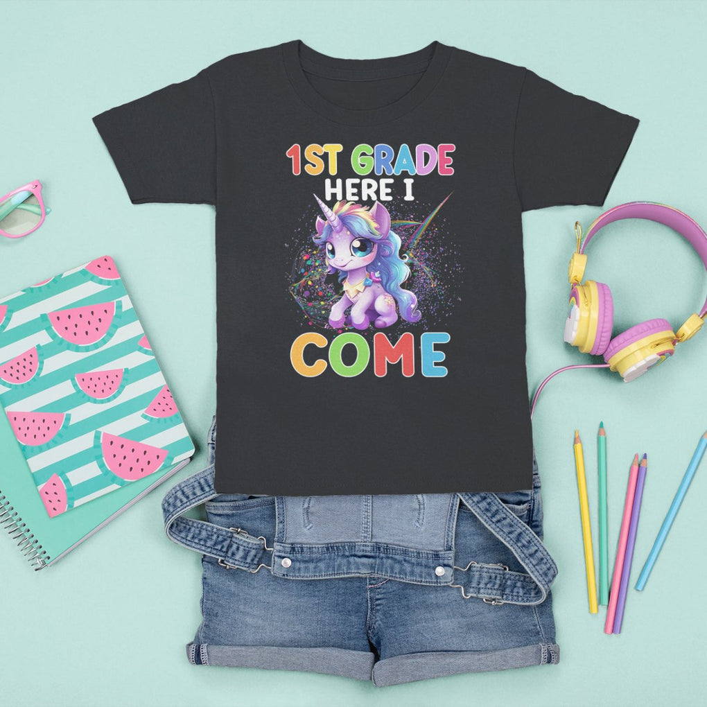 1st Grade Cute Unicorn T Shirt For Kid First Grade Here I Come Girls Squad TS02 Purple Printyourwear