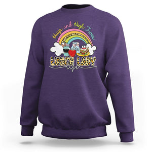 Back To School Hugs & High Fives Lunch Lady Life Appreciation Sweatshirt TS02 Purple Printyourwear