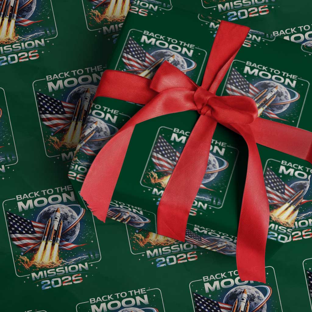 Back To The Moon Mission 2026 Wrapping Paper Roll Rocket Launch Moon Space Program TS11 Green Print Your Wear