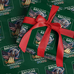 Back To The Moon Mission 2026 Wrapping Paper Roll Rocket Launch Moon Space Program TS11 Green Print Your Wear